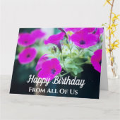 私たち全員の大きな熱いピンクのペチュニア誕生日 カード (黄色い花)