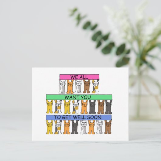 私たち全員の猫たちがすぐに元気になる ポストカード (スタンド正面)