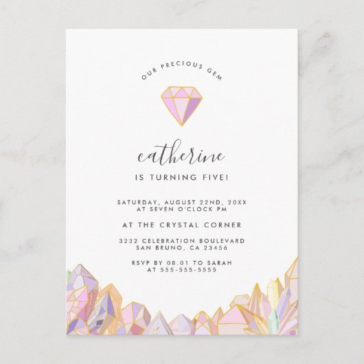 私たち大切の宝石ガーリー誕生会 インビテーションポストカード (正面)