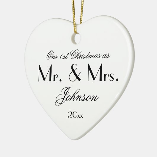 私たち夫婦の初めてのクリスマス Mr & Mrs Simple Script Chic セラミックオーナメント (左)