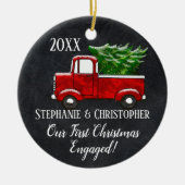 私たち婚約したの初めてのクリスマスは一緒にヴィンテージトラック セラミックオーナメント (正面)