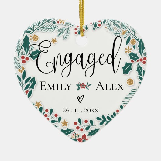 私たち婚約したの初めてのクリスマスレッドベリークリスマス セラミックオーナメント (正面)