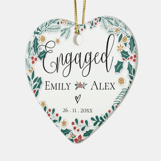 私たち婚約したの初めてのクリスマスレッドベリークリスマス セラミックオーナメント (左)