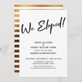 私たち式場を飛び出した！モダンな結婚披露宴 + ゴールドのストライプ 招待状 (正面/裏面)