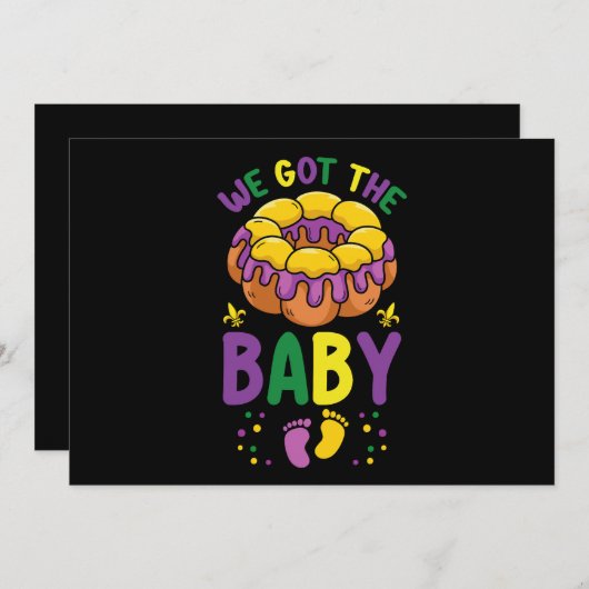 私たち得のベビーマルディグラス妊娠発表 招待状 (正面/裏面)