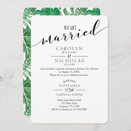 私たち得の熱帯結婚した緑の結婚式 招待状 (正面/裏面)