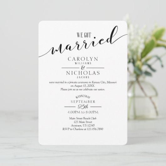 私たち得の結婚した白黒結婚式 招待状 (スタンド正面)