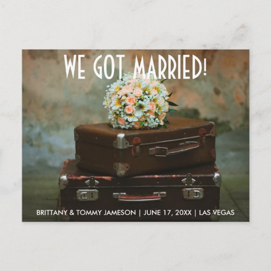 私たち得の駆け落ち結婚した告知はがき 案内ポストカード (正面)