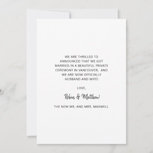 私たち得は結婚した写真結婚の 案内状 (裏面)