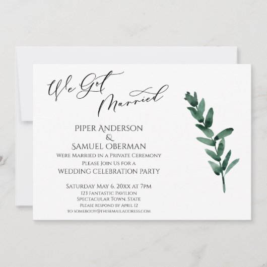 私たち得は結婚した緑の葉披露宴のみ 招待状 (正面)