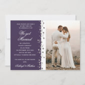 私たち得グリッター結婚したハートフォトパープルホワイト 招待状 (正面)