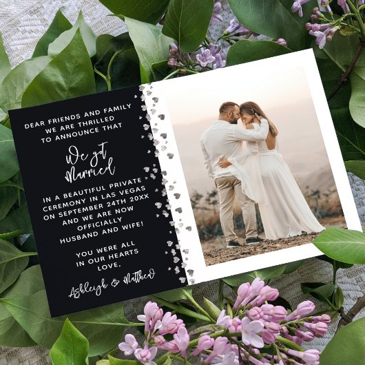 私たち得グリッター結婚したハートフォトパープルホワイト 招待状