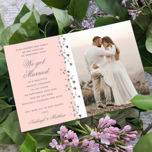 私たち得グリッター結婚したハートフォトピーチアンドホワイト 招待状