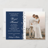 私たち得グリッター結婚したハート写真青と白 招待状 (正面)