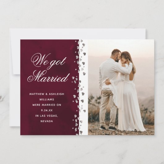 私たち得グリッター結婚したハート写真駆け落ち赤 招待状 (正面)