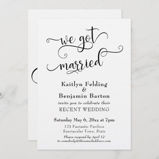 私たち得タイポグラフィ結婚したウェディングレセプションのみ 招待状 (正面/裏面)
