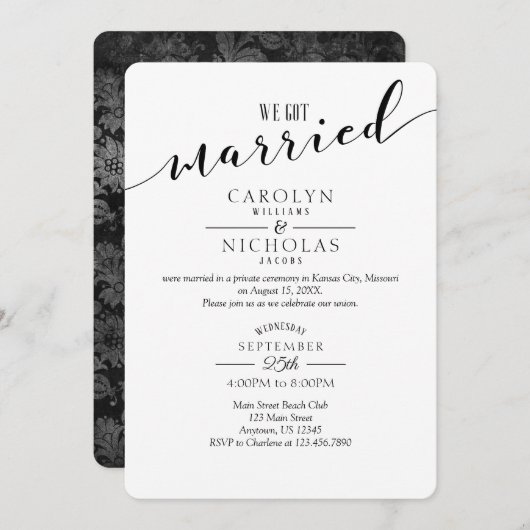 私たち得ヴィンテージブラック結婚したダマスク結婚式パーティー 招待状 (正面/裏面)