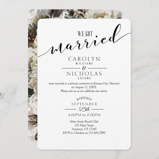 私たち得冬の花結婚した婚披露宴 招待状 (正面/裏面)