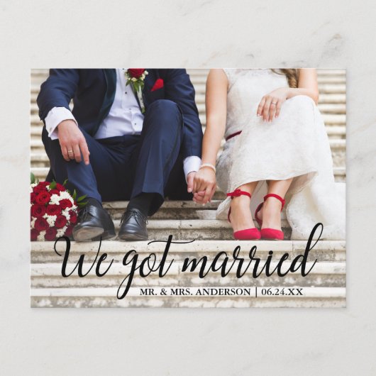 私たち得結婚したの写結婚真の書道 ポストカード (正面)