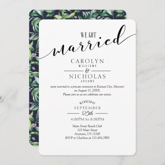 私たち得結婚したシンプルは緑の結婚式 招待状 (正面/裏面)