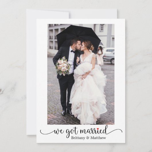 私たち得結婚した赤いハート書道結婚写真 案内状 (正面)