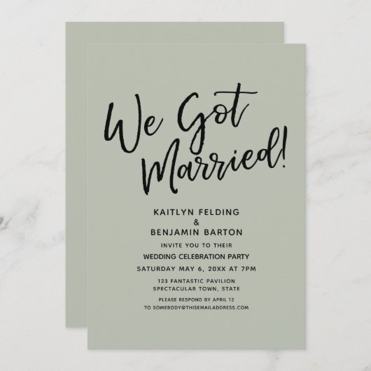 私たち得結婚した!セージカジュアルグリーン披露宴 招待状 (正面/裏面)