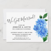 私たち得結婚した!ブルーウォーターカラーダリア花 招待状 (正面)