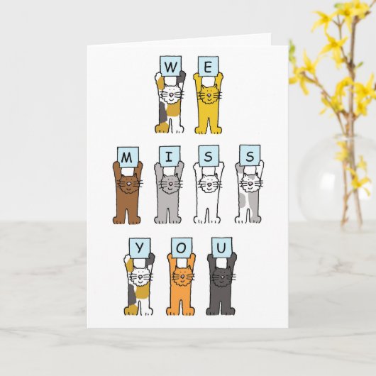 私たち恋しく思は猫を漫画にする カード (黄色い花)