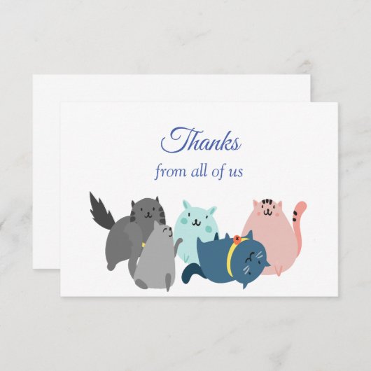 私たち感謝してい全員からおもしろい猫漫画の動物 サンキューカード (正面/裏面)