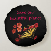 私たち救の惑星蝶の花の枕の周り ラウンドクッション (裏面)