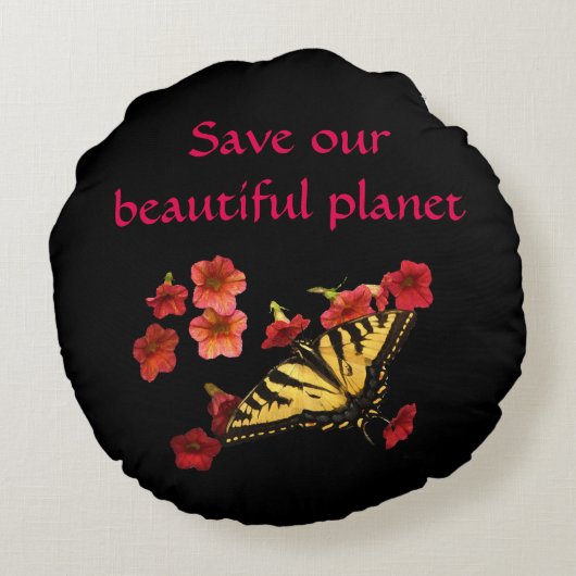 私たち救の惑星蝶の花の枕の周り ラウンドクッション (裏面)
