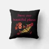 私たち救の惑星蝶の花の赤い黒い枕 クッション (裏面)
