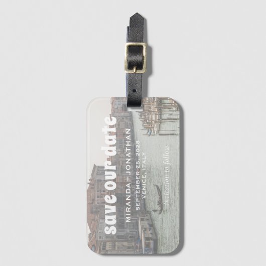 私たち救の日付ヴェネツィア宛先ウェディング ラゲッジタグ (正面縦)
