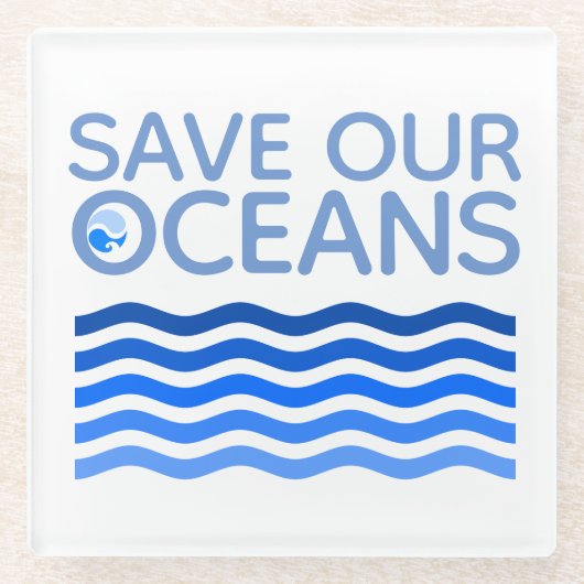 私たち救の海の青い様式化された地球波 ガラスコースター (正面)