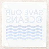 私たち救の海の青い様式化された地球波 ガラスコースター (裏面)