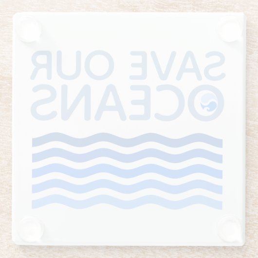私たち救の海の青い様式化された地球波 ガラスコースター (裏面)