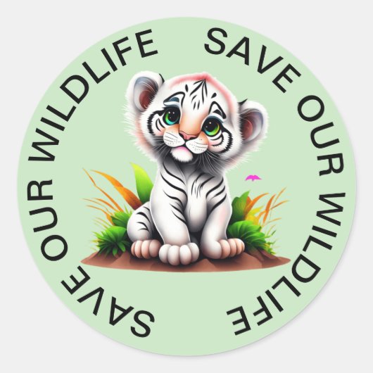私たち救の野生動物ユキヒョウのステッカー ラウンドシール (正面)
