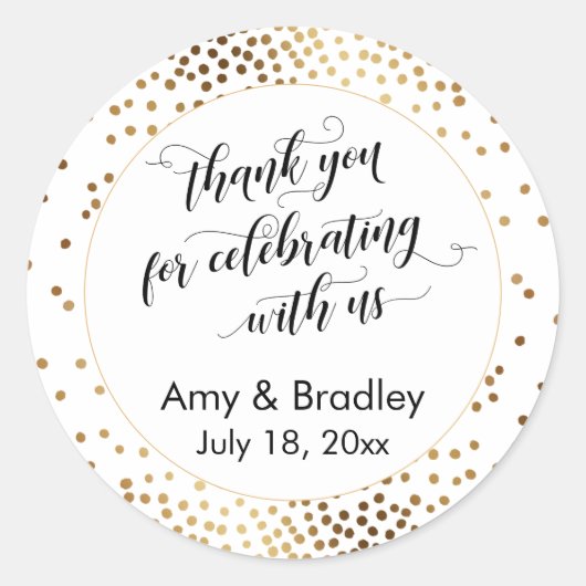 私たち祝の金ゴールド紙吹雪 ラウンドシール (正面)