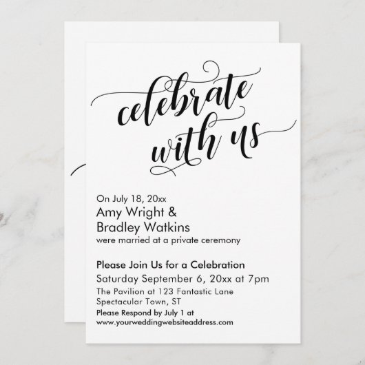 私たち祝書道の結婚式の後のパーティーと 招待状 (正面/裏面)