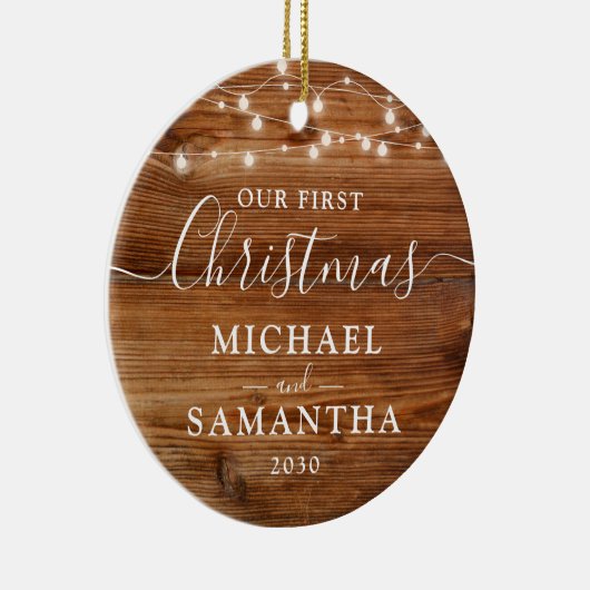 私たち素朴の初めてのクリスマスカップルパーソナライズされた セラミックオーナメント (右)