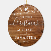 私たち素朴の初めてのクリスマスカップルパーソナライズされた セラミックオーナメント (左)