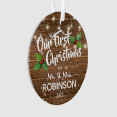 私たち素朴の初めてのクリスマス写真ミスター&ミセス オーナメント (正面)