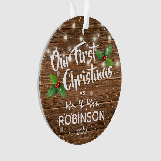 私たち素朴の初めてのクリスマス写真ミスター&ミセス オーナメント (正面)
