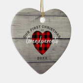 私たち素朴の初めてのクリスマス祖父母ハート セラミックオーナメント (右)