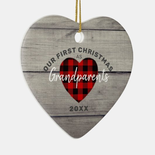 私たち素朴の初めてのクリスマス祖父母ハート セラミックオーナメント (右)