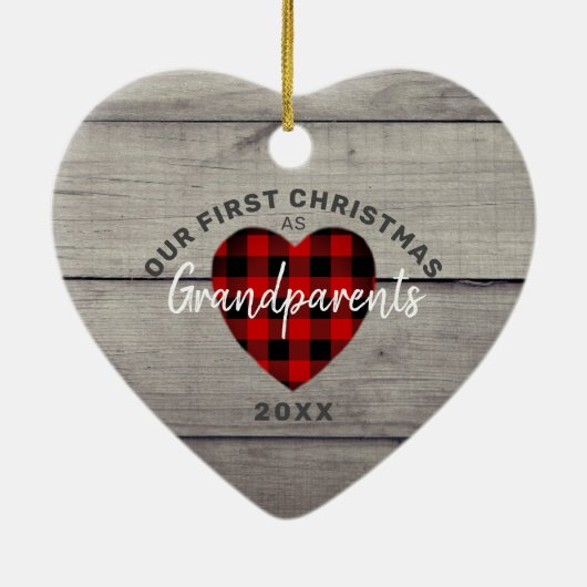 私たち素朴の初めてのクリスマス祖父母ハート セラミックオーナメント (裏面)