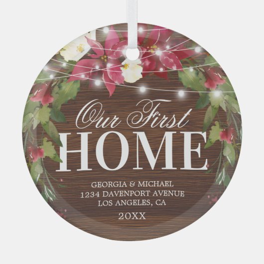 私たち素朴の最初のホームクリスマスガラスオーナメント ガラスオーナメント (正面)