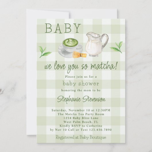 私たち素朴は愛してので、抹茶グリーンティー赤ちゃんシャワー 招待状 (正面)