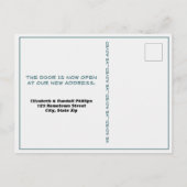 私たち素朴は発表ブルーダブルドアを移動 ポストカード (裏面)