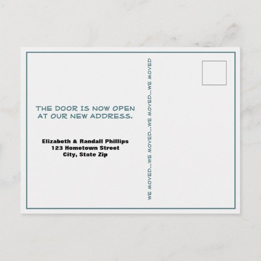 私たち素朴は発表ブルーダブルドアを移動 ポストカード (裏面)